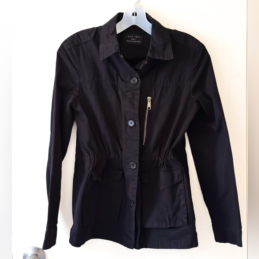 Love Tree Black Utility lightweight Jacket | S